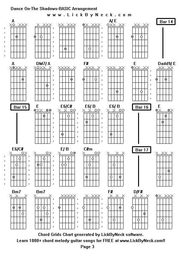 Chord Grids Chart of chord melody fingerstyle guitar song-Dance On-The Shadows-BASIC Arrangement,generated by LickByNeck software.